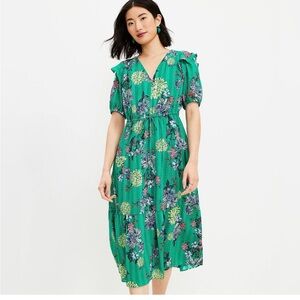 LOFT Green Floral Midi Dress